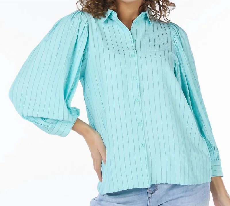 Stripe Seersucker Blouse In Pool Blue Flash Sale