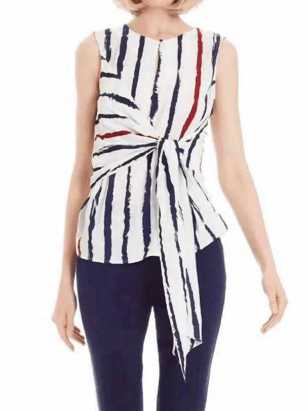 Striped Belted Tunic Sleeveless In Multi Trend Alert