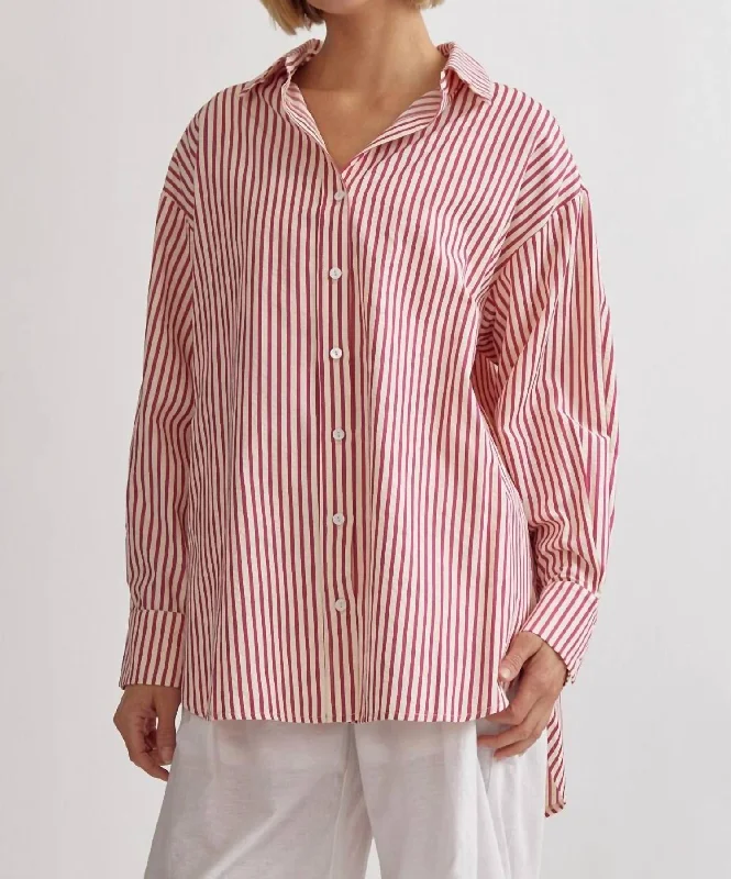 Striped Button Down Top In Hot Pink Shop Sale Items