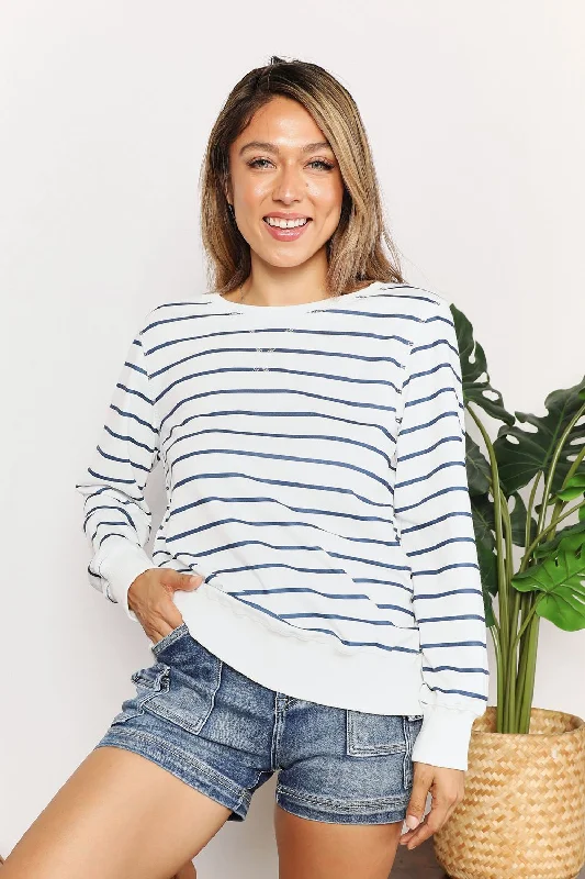 Striped Long Sleeve Round Neck Top Summer Essentials