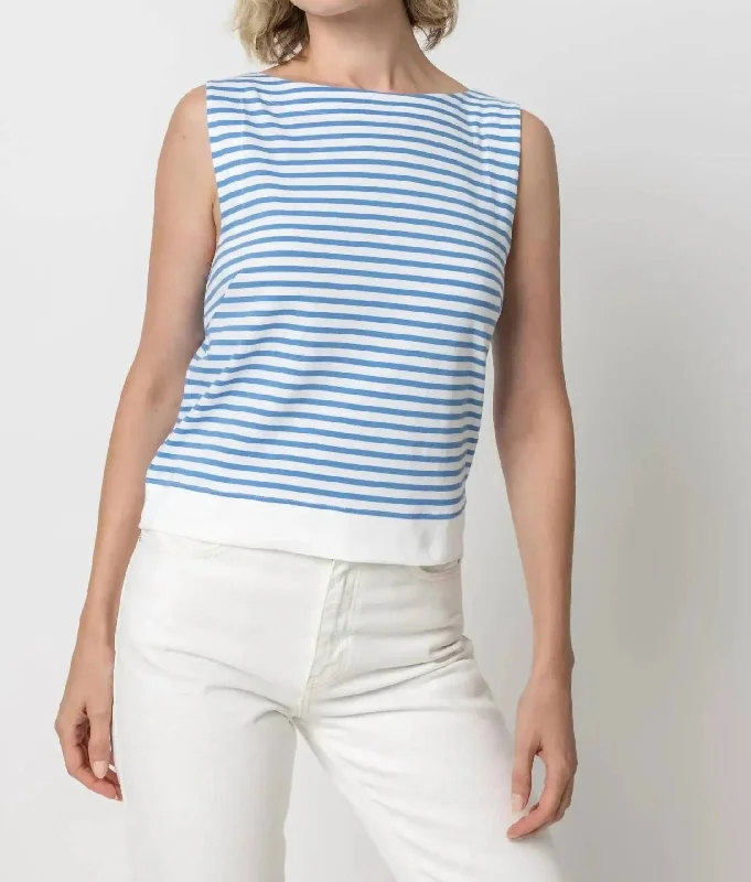 Striped Rib Trim Tank Top In Marina Stripe Budget Saver