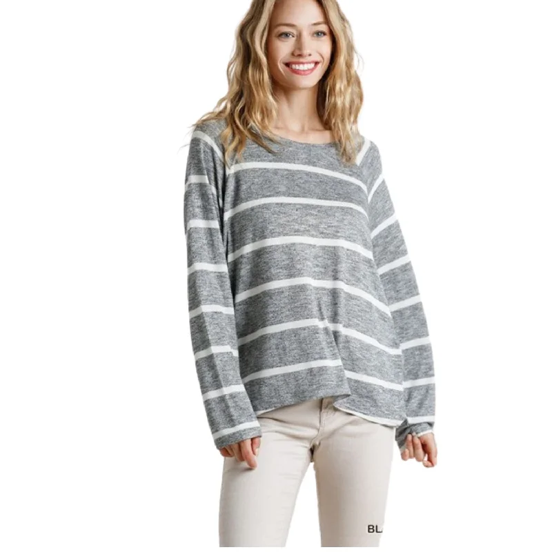 Striped Round Neck Long Sleeve Top Fashion Sale