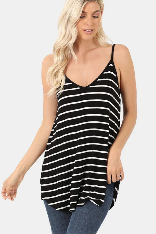 Striped V-Neck Curved Hem Cami Big Savings