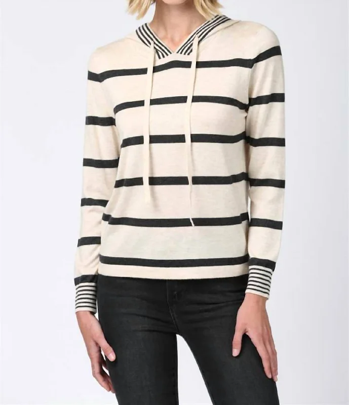 Stripped Hoodie In Cream/charcoal Luxe Layering