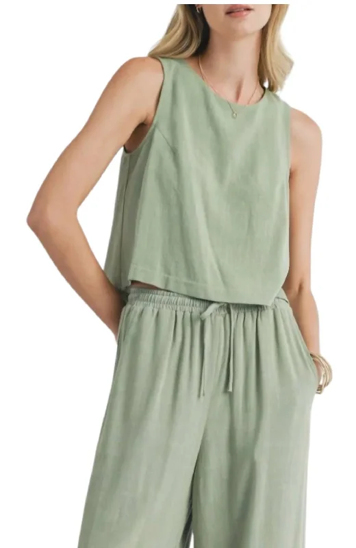 Sugarloaf Linen Button Back Tank Top In Sage Style Without Limits