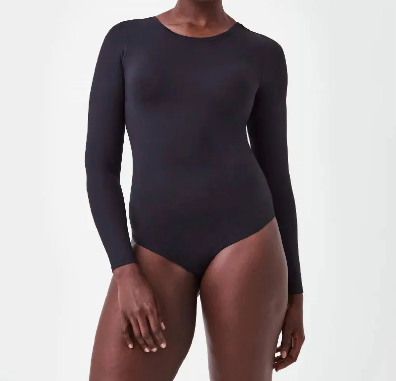 Suit Yourself Long Sleeve Scoop Neck Bodysuit In Black Evening Looks