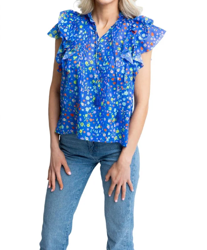 Summer Vneck Ruffle Top In Blue Unbeatable Prices