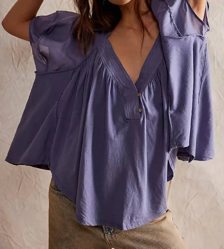 Sunray Babydoll Top In Blue Granite Effortless Chic Apparel