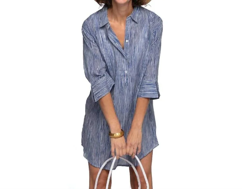 Suri Blu Cotton Beach Shirt In Navy Vintage Look