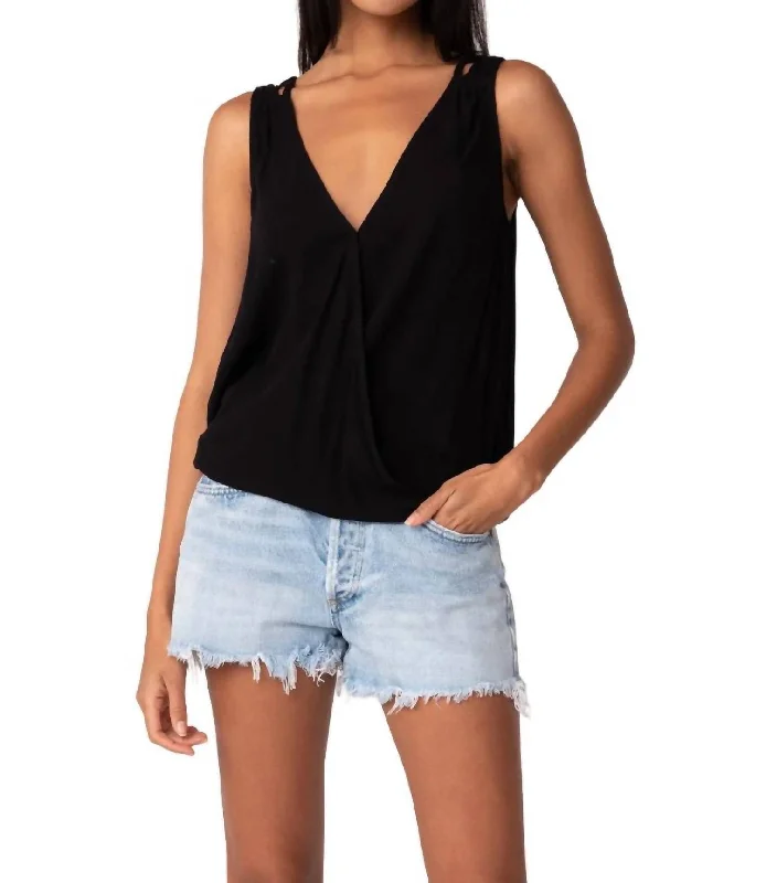 Surplice Soutache Back Tank Top In Black Versatile Wardrobe Essentials