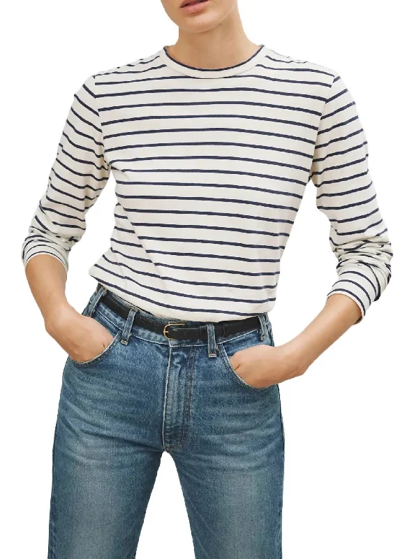 Susana Long Sleeve Tee In Navy/ivory Stripes Daily Essentials