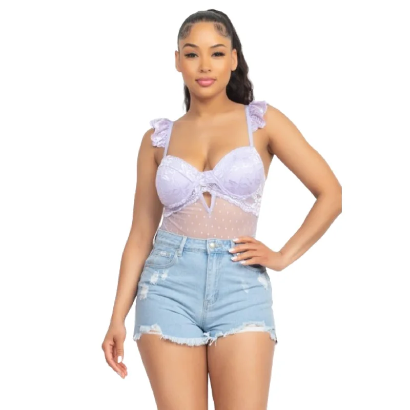 Sweetheart Cut-out Cami Ruffled Bodysuit Stylish Savings