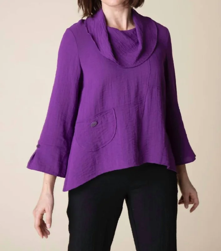 Swing Pocket Cowl Neck Top In Plum Hot Brand Discounts