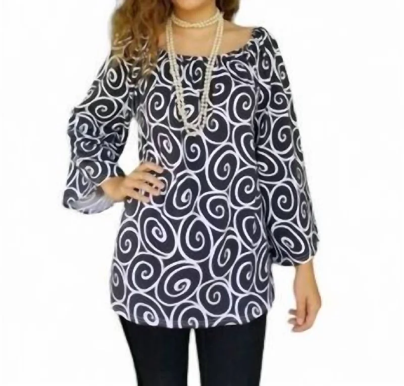 Swirl Babydoll Top In Black/white Stylish Looks