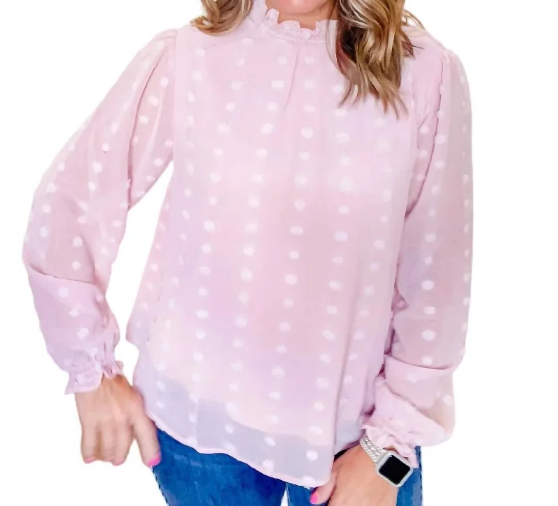 Swiss Dot Blouse In Pastel Rose Limited - Time Bundle