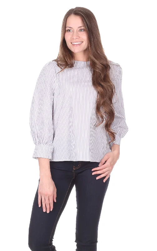 Sylvie Blouse in Grey Stripe Versatile Wardrobe Essentials