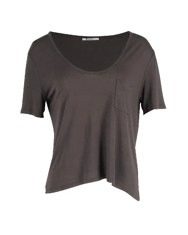 T By Alexander Wang Classic Pocket Tee in Olive Green Rayon Hot Sale