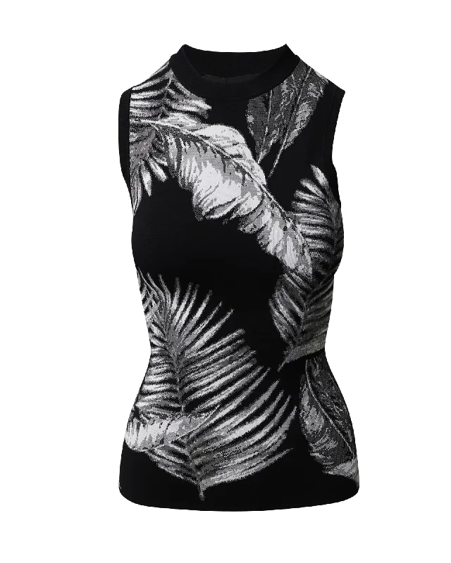 T by Alexander Wang Hawaiian Print Jacquard Sleeveless Top in Black Rayon Refined Look