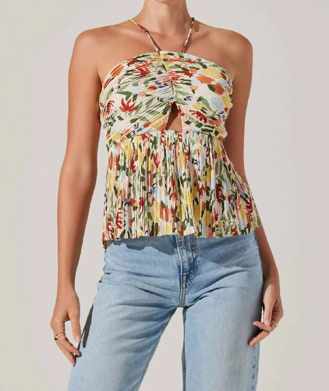 Tamaryn Halter Tie Neck Top In Yellow Green Multi Mega Sales