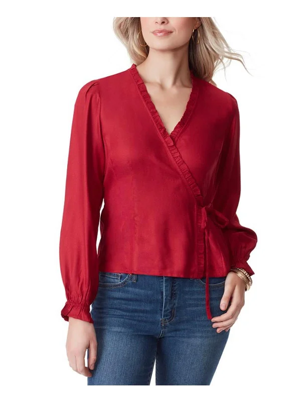 Tanya Womens Ruffled Side Tie Wrap Top Massive Savings