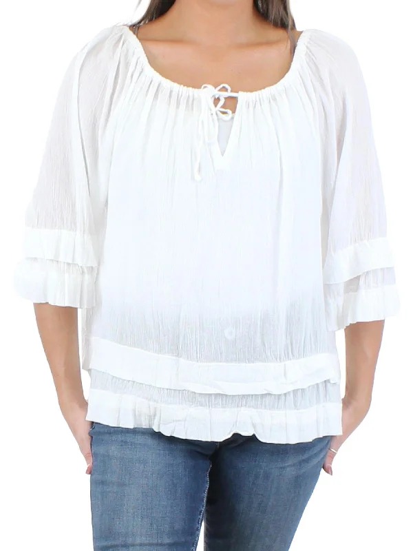 Tarolina Womens Ruffled Tie Neck Pullover Top Chic Style, Always In Vogue