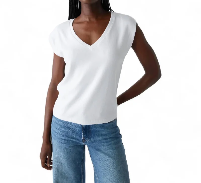 Tati V-Neck Top In White Stylish Savings