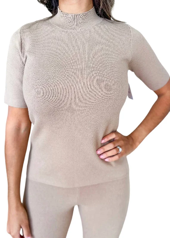 Tatum Mock Neck Top In Beige Signature Style Essentials