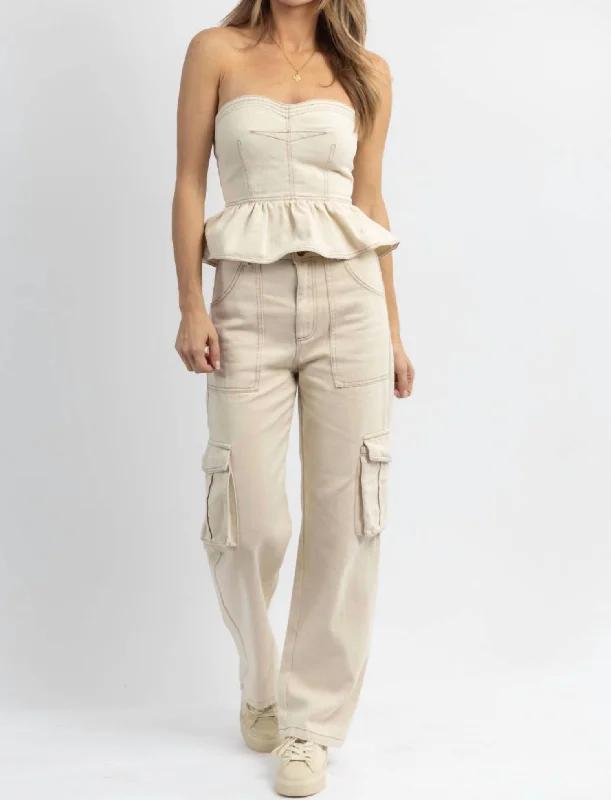 Tayla Cargo Set In Beige Stylish Statements