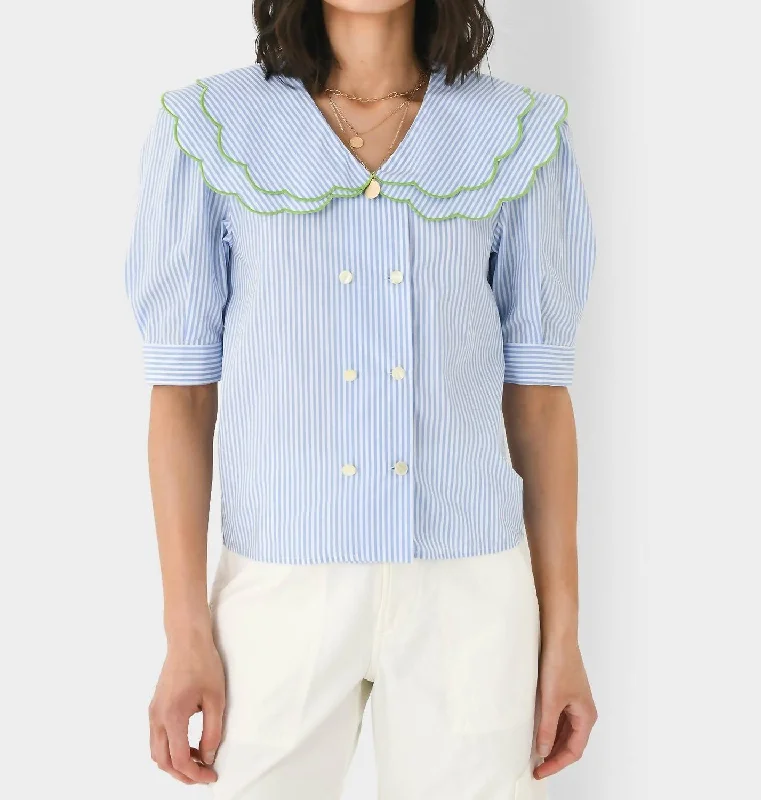 Tea Time Shirt In Light Blue Stripe Trendsetter's Closet