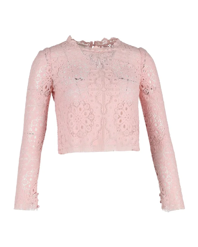 Temperley London Cropped Top in Pink Cotton Lace Tropical Island - Inspired Attire