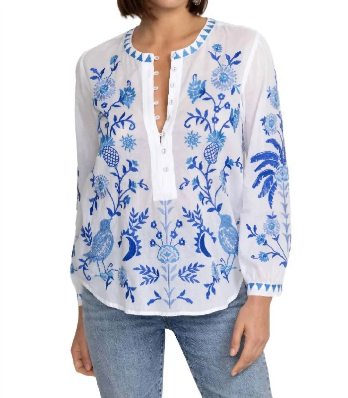 Terra Field Henley Blouse In White Limited Time Flash Sale