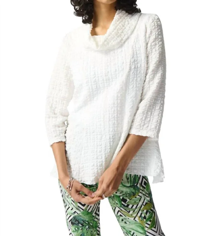 Textured Cowl Neck Top In White Top Brand Discounts