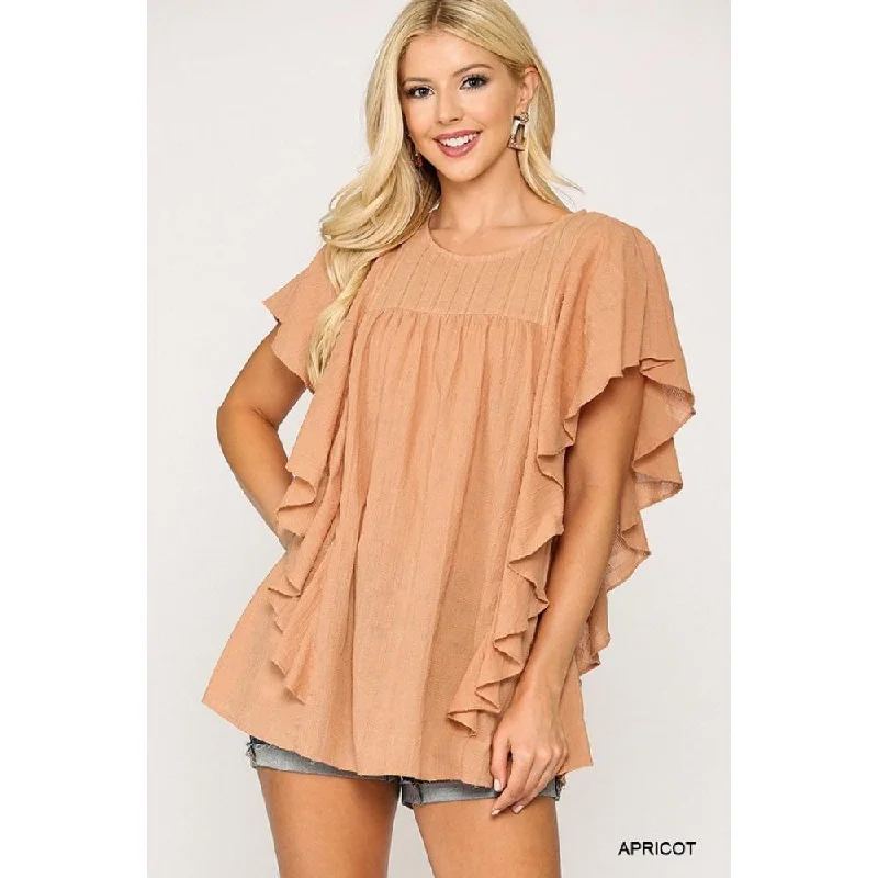 Textured Ruffle Sleeve Tunic Top With Back Keyhole Chic Style