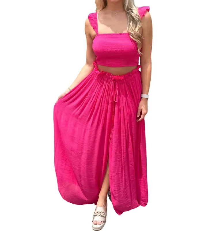 Thanks For The Memories Smocked Top & Maxi Skirt Set In Fuchsia Flash Sale Fever