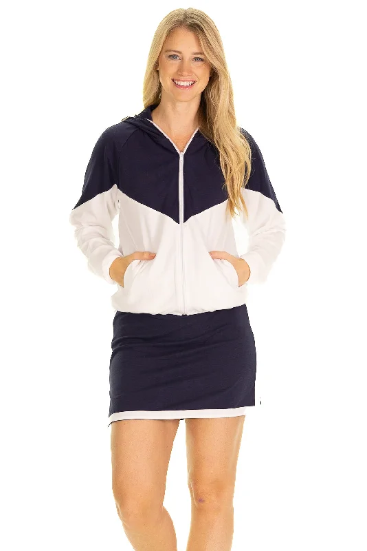 The Active Pique Hillary Hoodie in Navy and White Colorblock Versatile Wardrobe Essentials