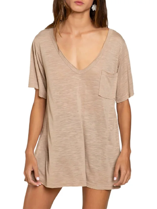 The Fav V- Neck Knit Tee In Latte Graceful Drape