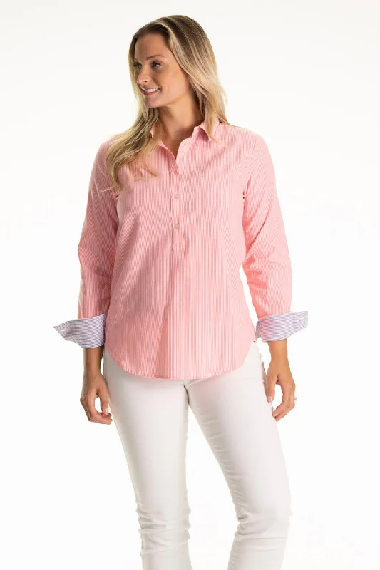 The Seersucker Pointe Tunic in Neon Coral Seersucker Quality Driven Apparel