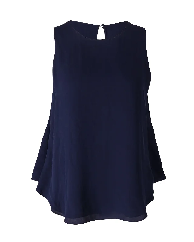 Theory Draped Tank Top in Navy Blue Silk Boutique Styles