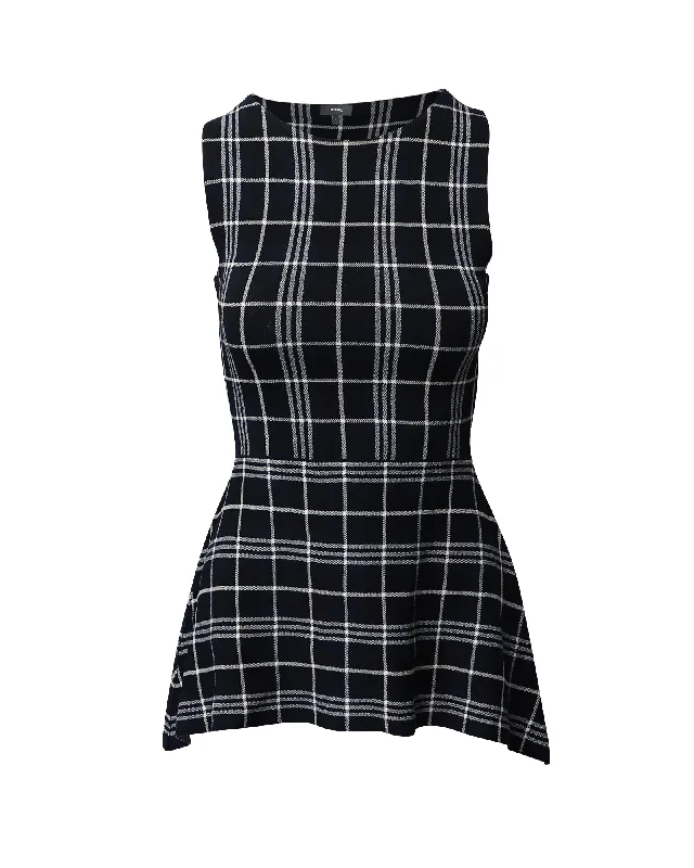 Theory Kalora Lustrate Plaid Peplum Blouse in Navy Blue Rayon Best Sellers