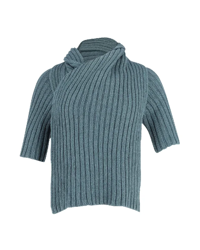 Theory Knit Open Back Bolero Top in Teal Wool Casual Weekend Relaxed Style