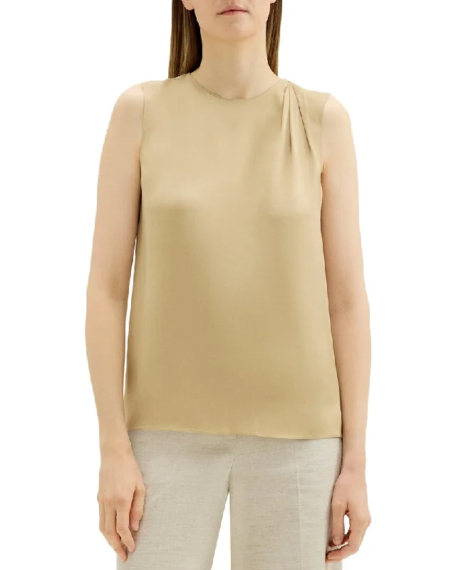 Theory Pleat Shell Silk Shirt Casual Fashion