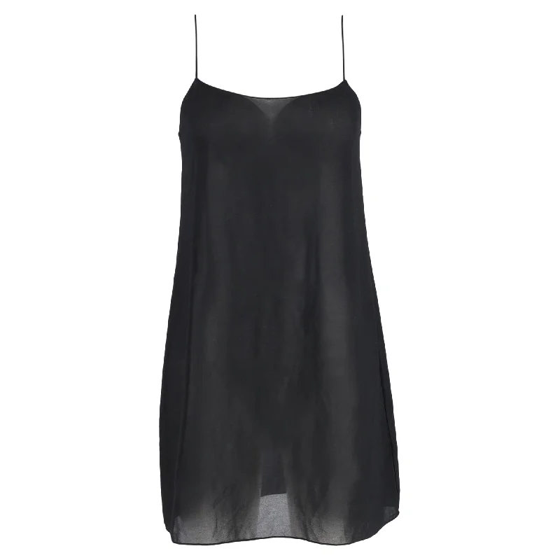 Theory Sheer Thin Strap Mini Dress in Black Silk Wardrobe Essentials