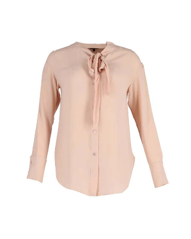 Theory Tie Neck Blouse in Pink Silk Stylish Spring Fashion