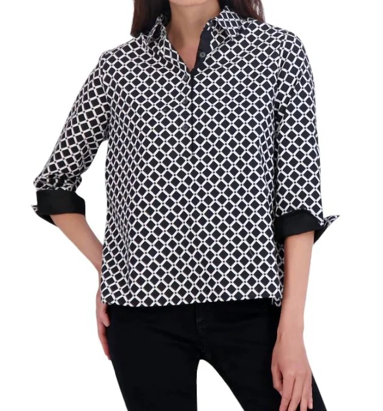 Therese No Iron Diamond Grid Popover Shirt In Black/white Limited Edition