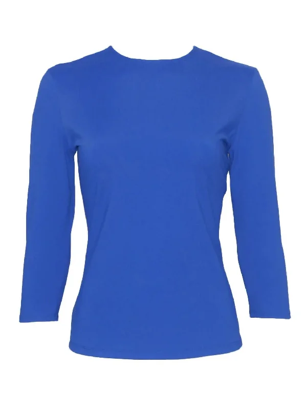 Three Quarter Sleeve Shell Shirt In Royal Blue Trendy Street Style