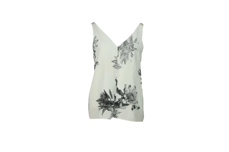 Tibi Floral Cami Top in White Silk Modern Women's Fashion