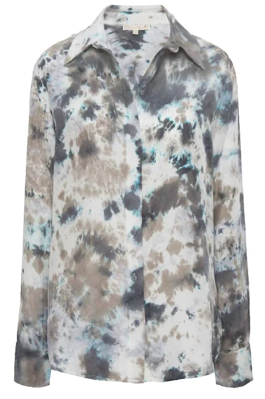 Tie Dye Button Blouse In Grey Multi Don't Miss Out