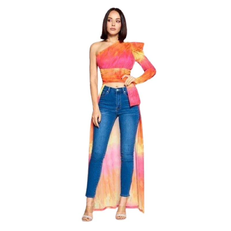 Tie Dye One Shoulder Top Vibrant Prints