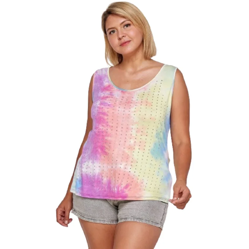 Tie Dye Tank With Studded Detail, Loose Fit, Easy Casual Wear Fashion For Every Occasion