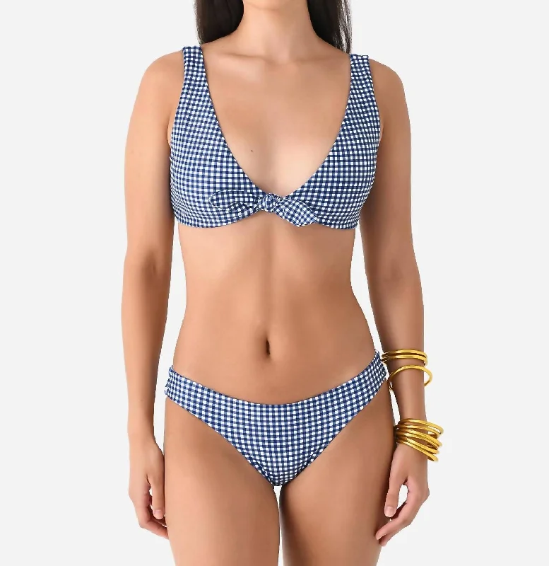 Tie Front Bikini Top In Navy Gingham Sustainable Fashion Extravaganza